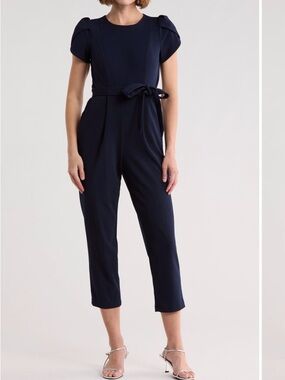 Black tulip Short-Sleeve Tie-Waist Jumpsuit